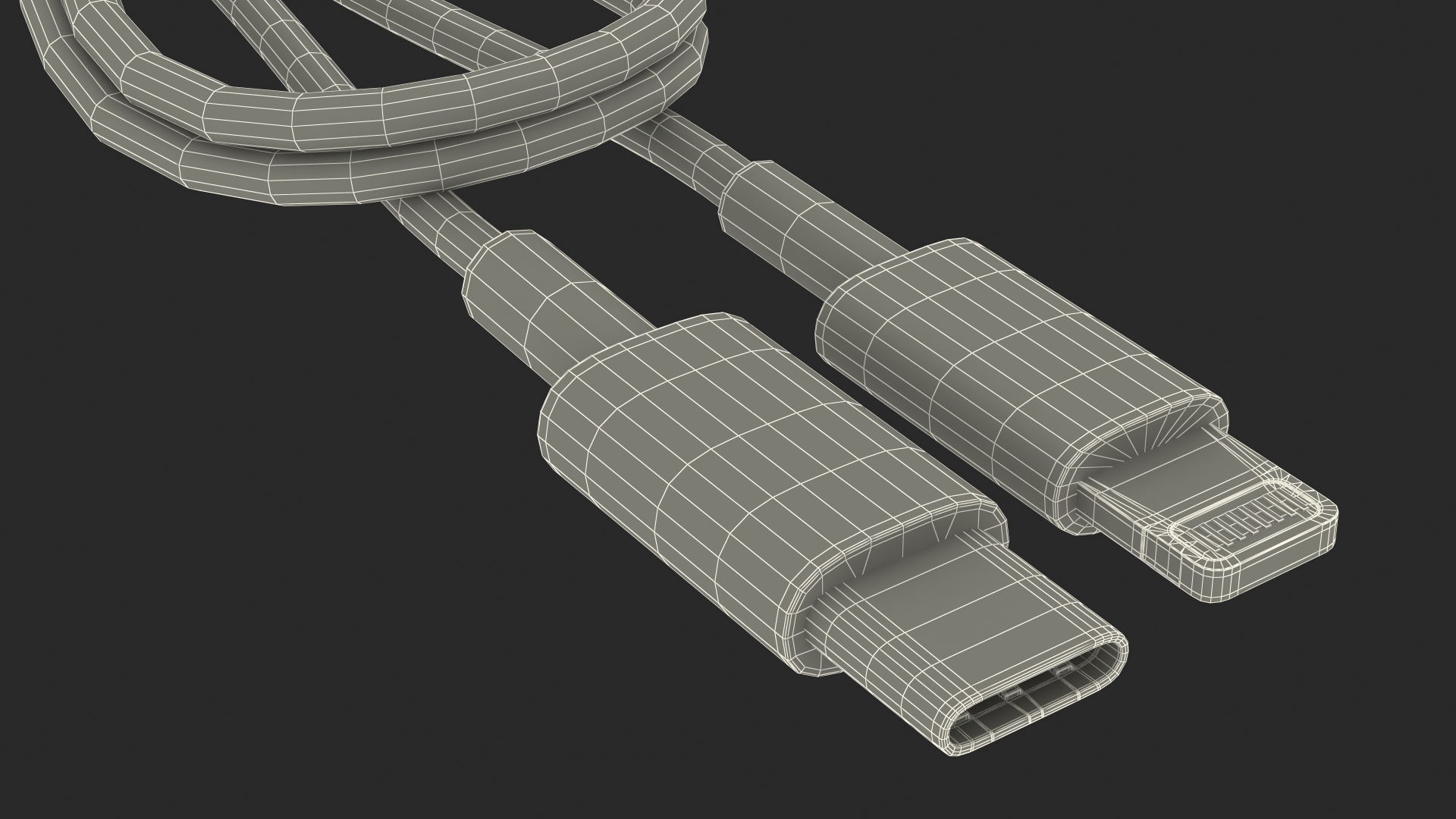 3D model USB Type-C to Lightning Cable Black