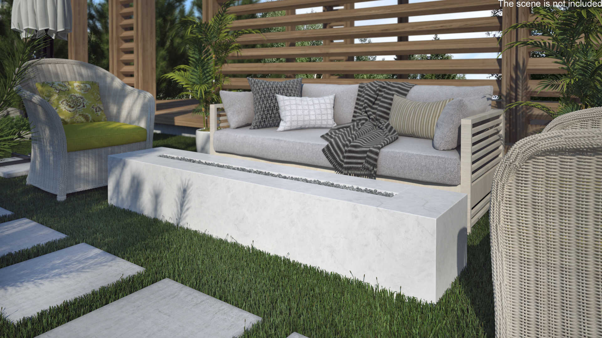 3D model Gas Fire Pit Rectangular Marble White No Fire