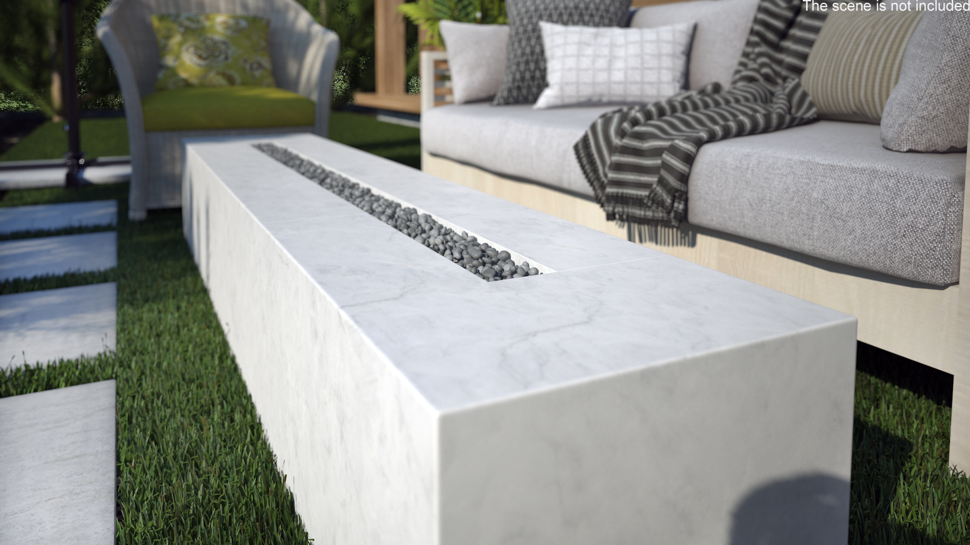 3D model Gas Fire Pit Rectangular Marble White No Fire