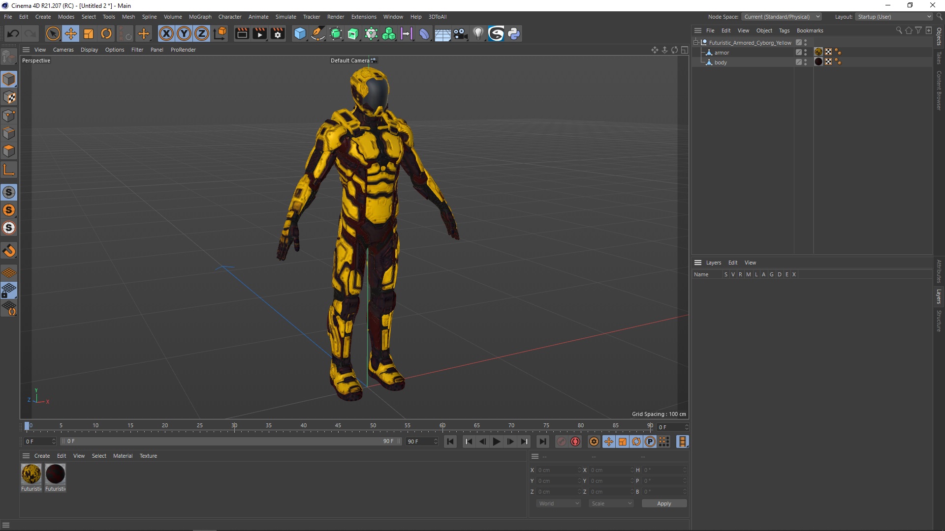 Futuristic Armored Cyborg Yellow 3D