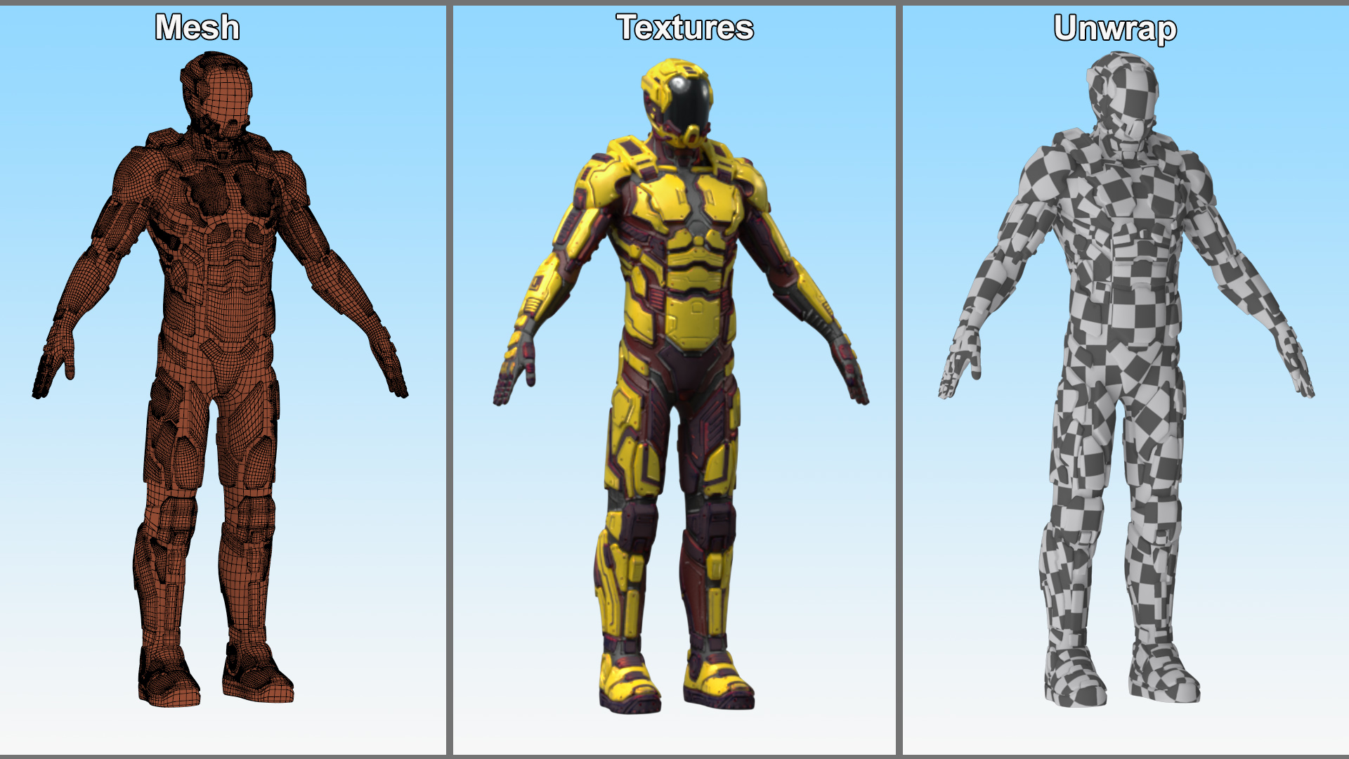 Futuristic Armored Cyborg Yellow 3D