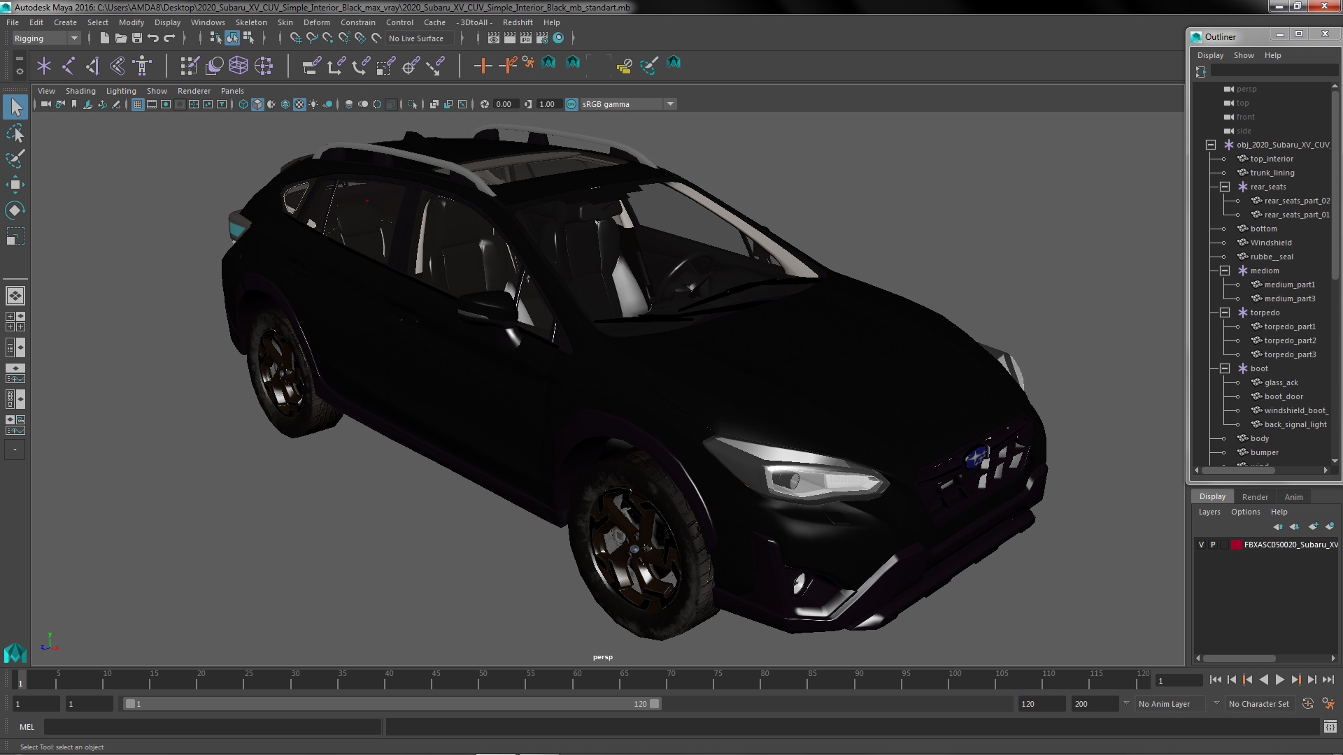 3D model 2020 Subaru XV CUV Simple Interior Black