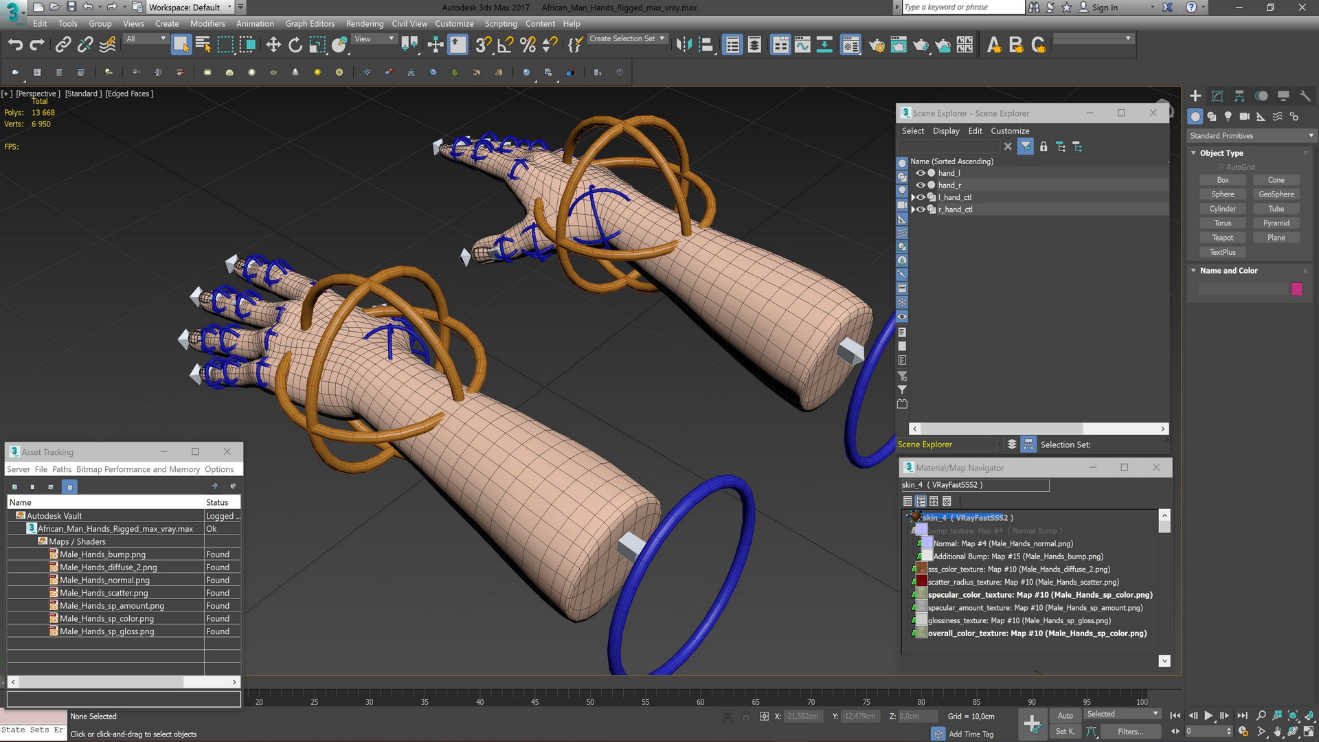 3D African Man Hands Rigged for Maya model