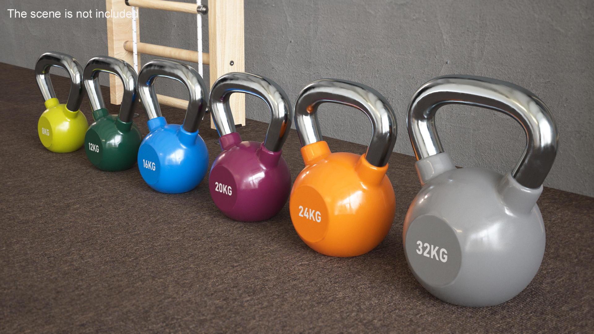 Vinyl Coated Kettlebell Weights Set 8-32kg 3D