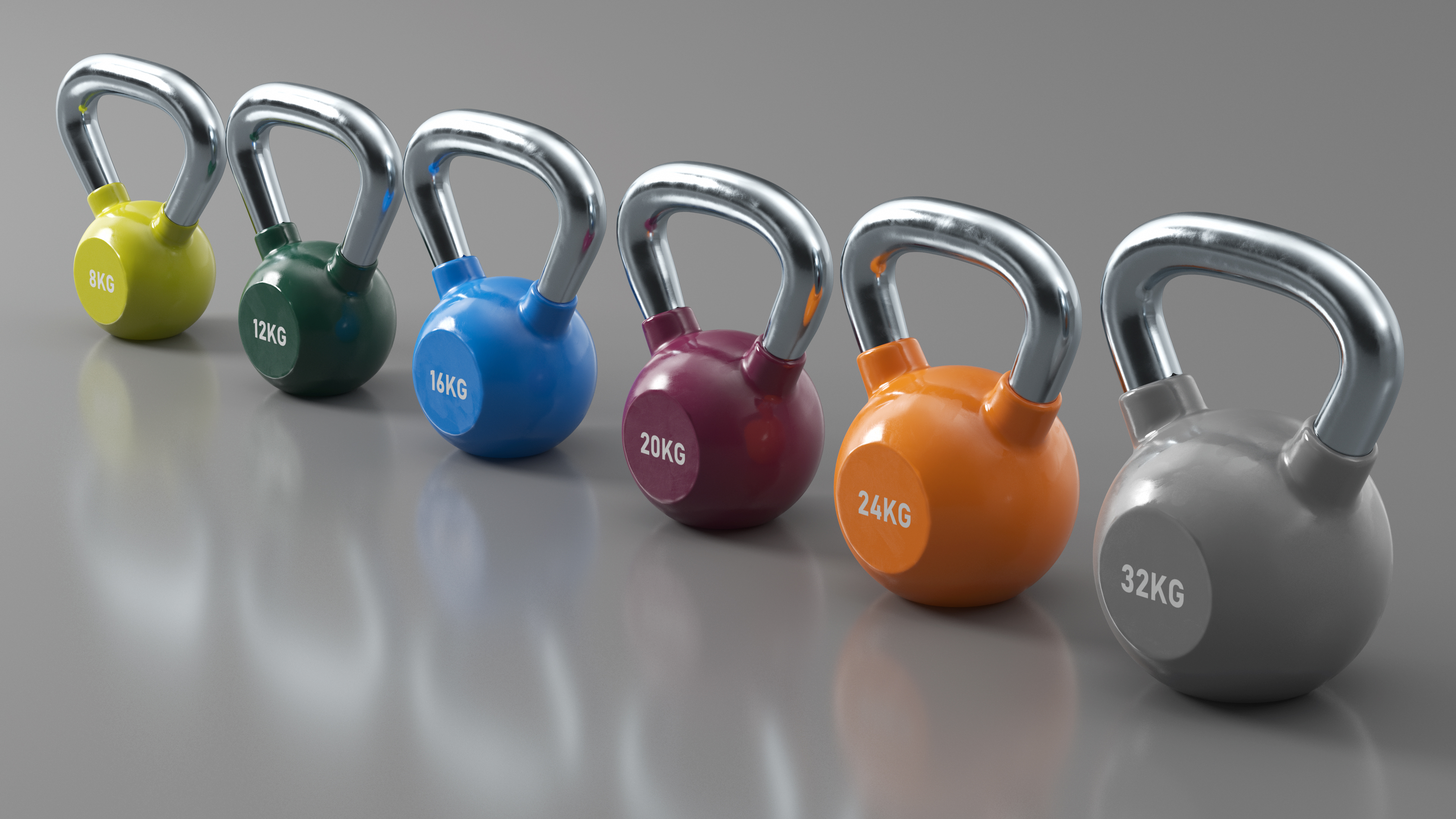 Vinyl Coated Kettlebell Weights Set 8-32kg 3D