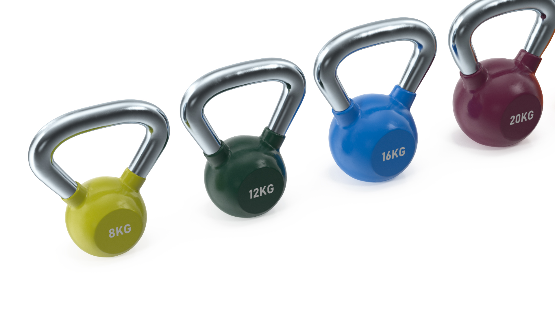 Vinyl Coated Kettlebell Weights Set 8-32kg 3D