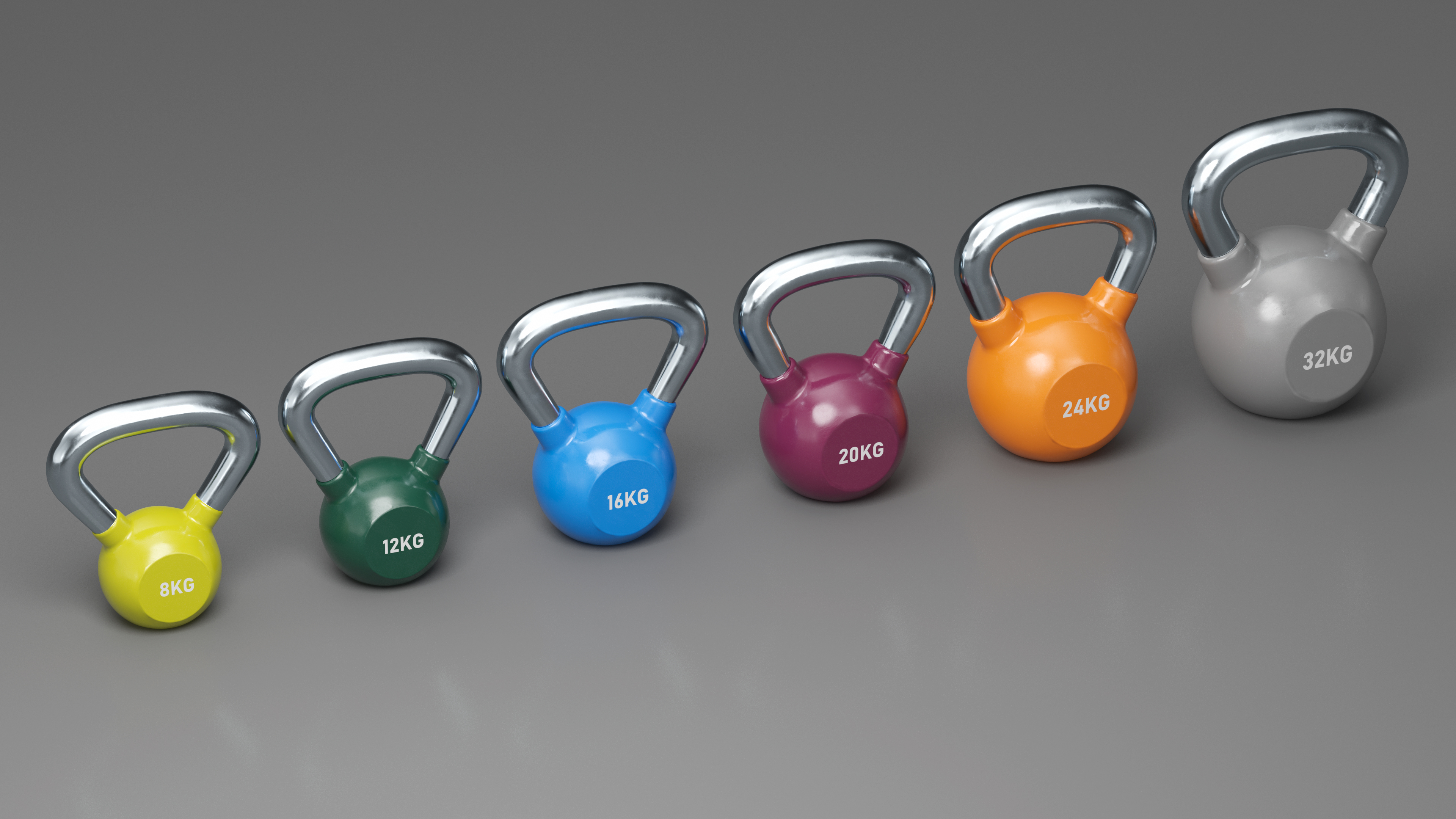 Vinyl Coated Kettlebell Weights Set 8-32kg 3D