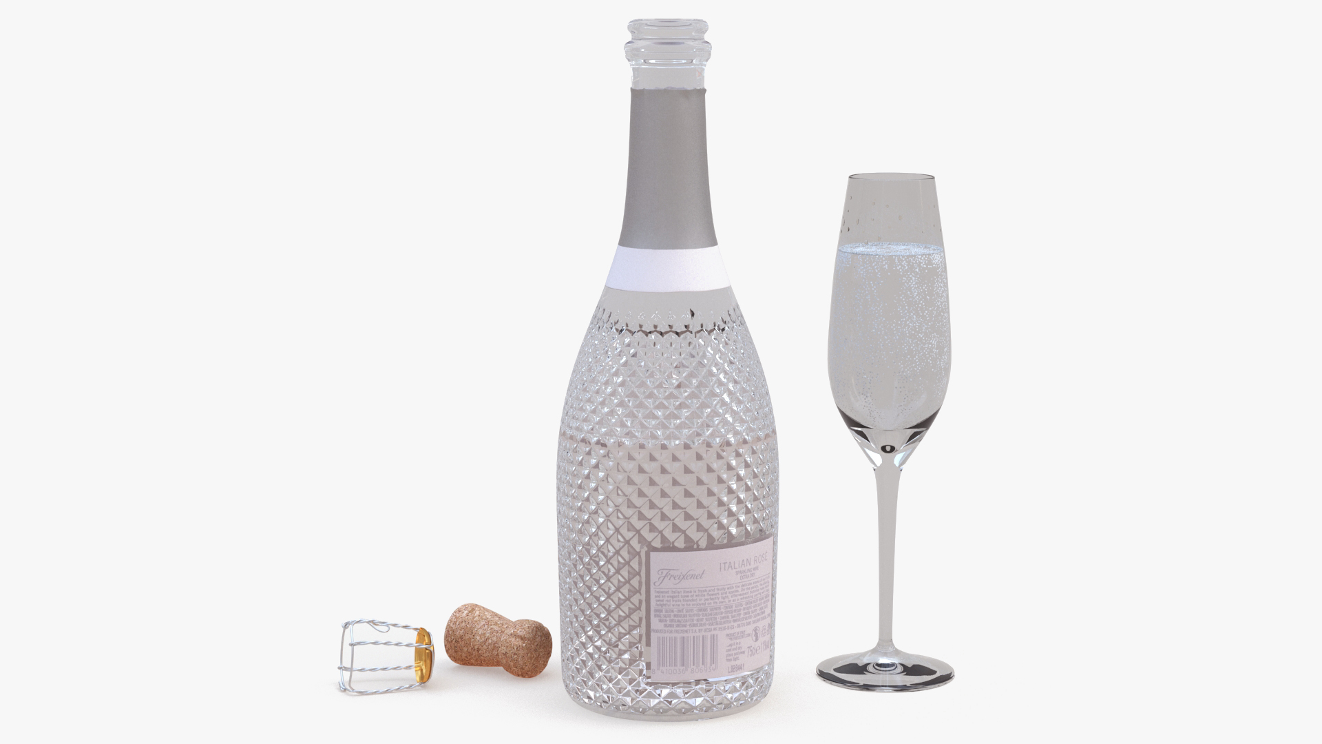 Freixenet Italian Rose Sparkling Wine and Glass 3D