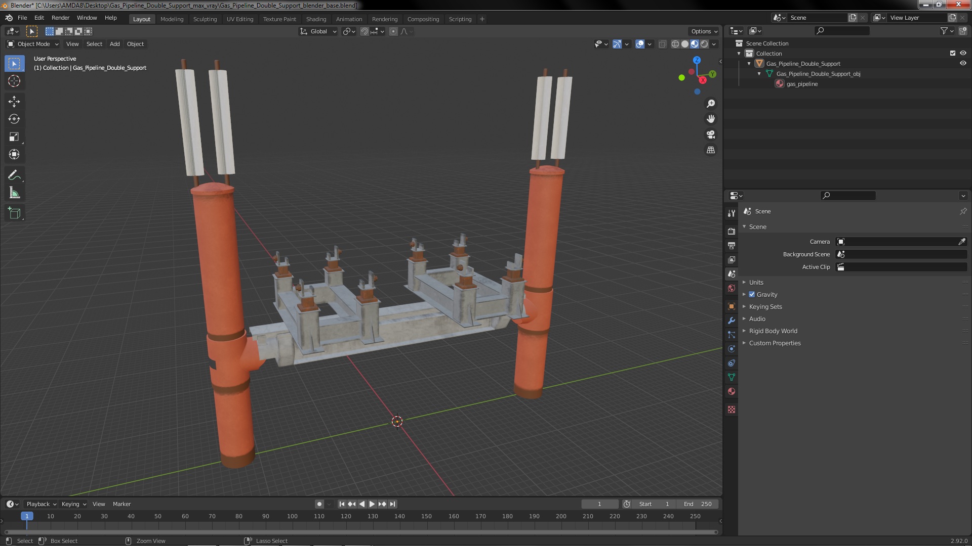 Gas Pipeline Double Support 3D