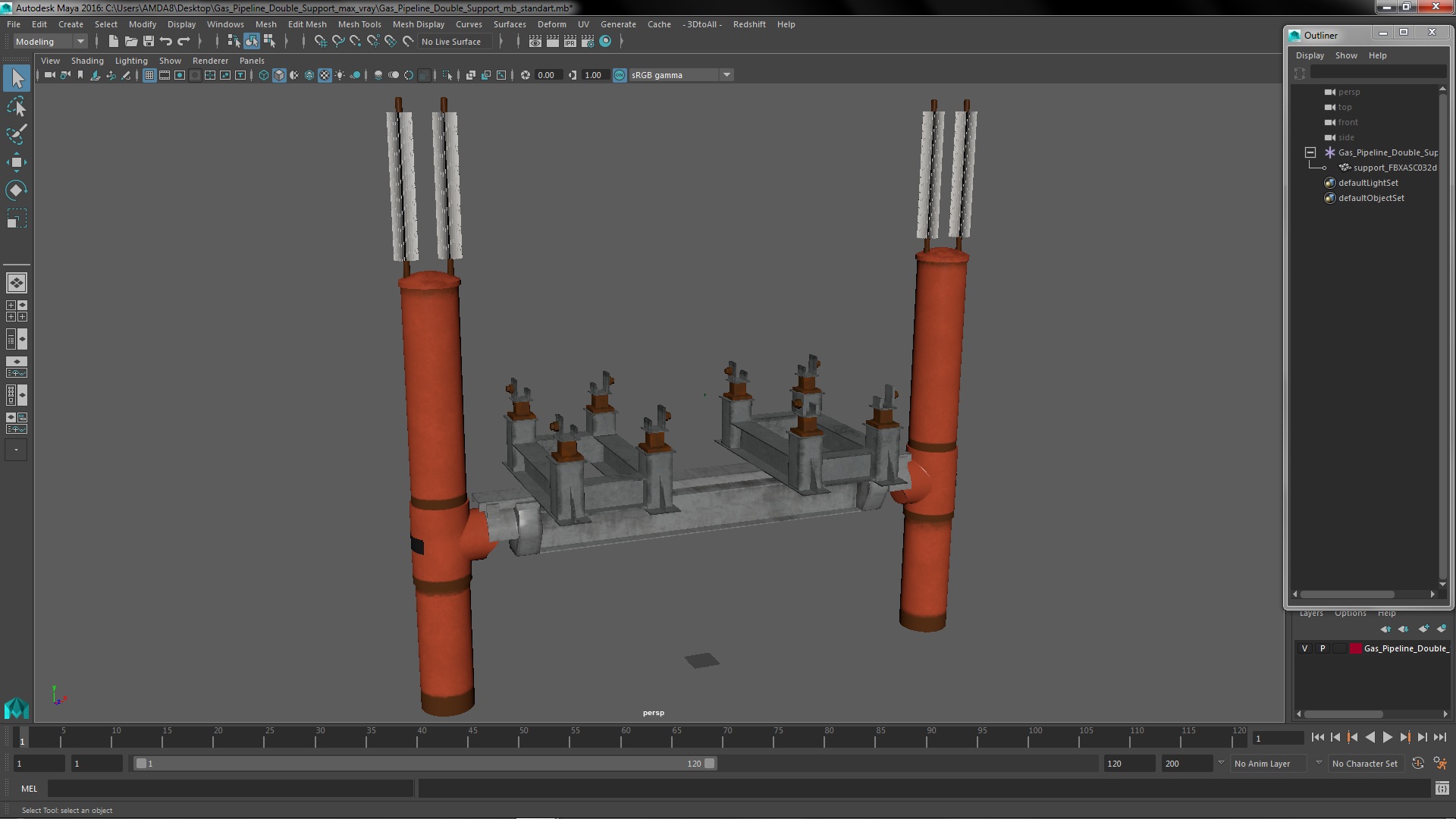 Gas Pipeline Double Support 3D