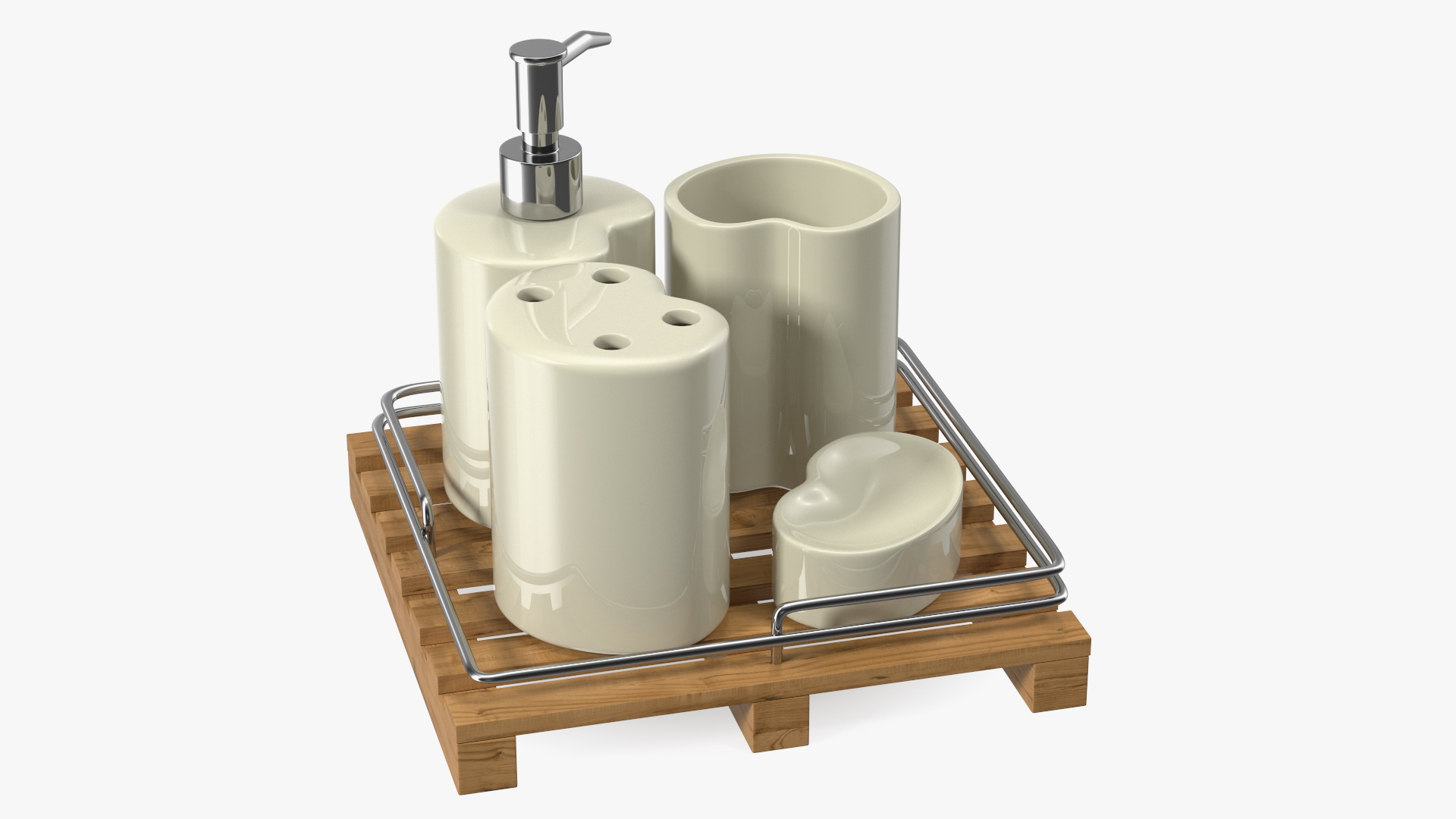 Bathroom Accessory Set Wooden Rack 3D model