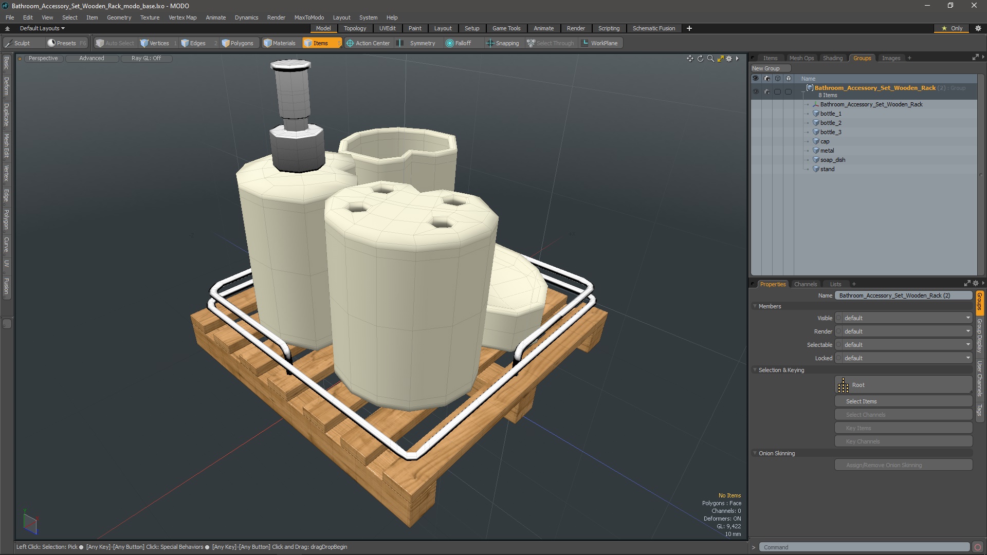 Bathroom Accessory Set Wooden Rack 3D model