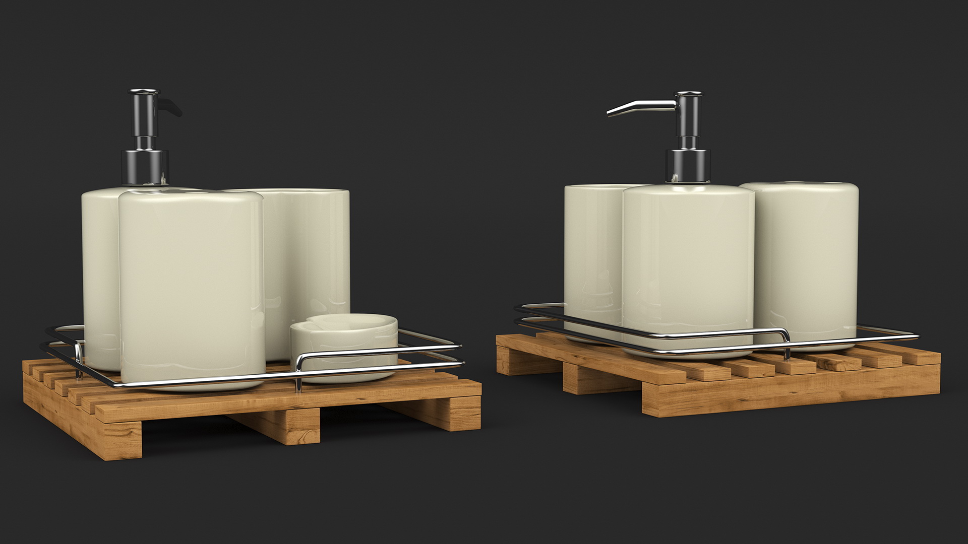 Bathroom Accessory Set Wooden Rack 3D model