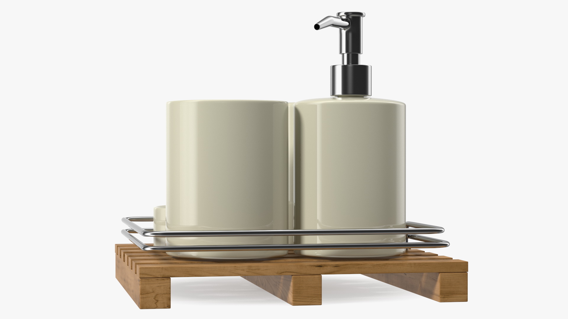 Bathroom Accessory Set Wooden Rack 3D model