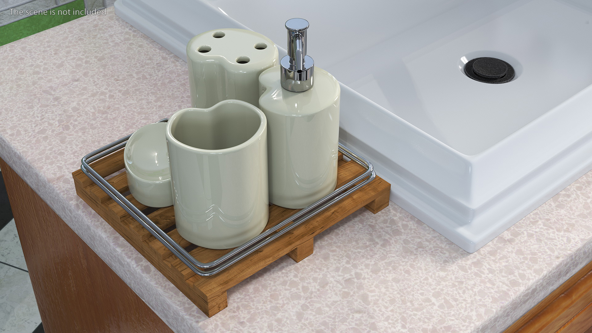 Bathroom Accessory Set Wooden Rack 3D model