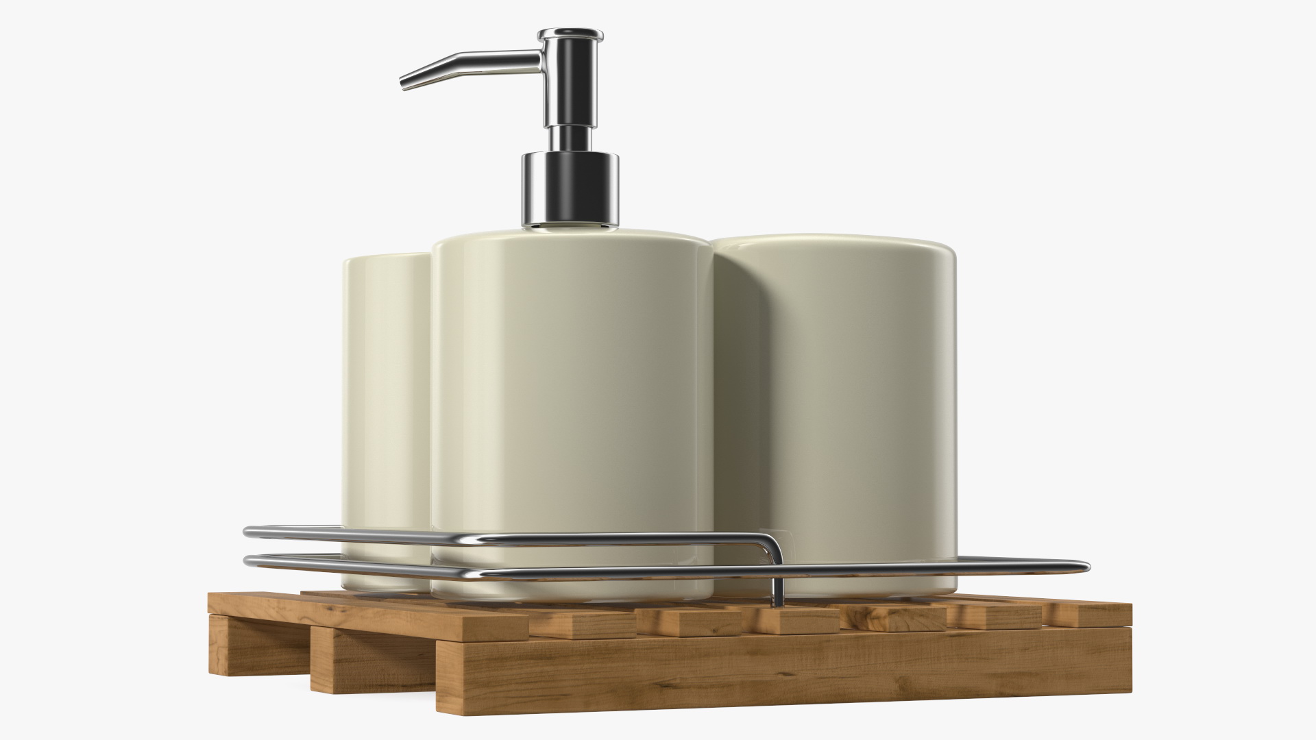Bathroom Accessory Set Wooden Rack 3D model