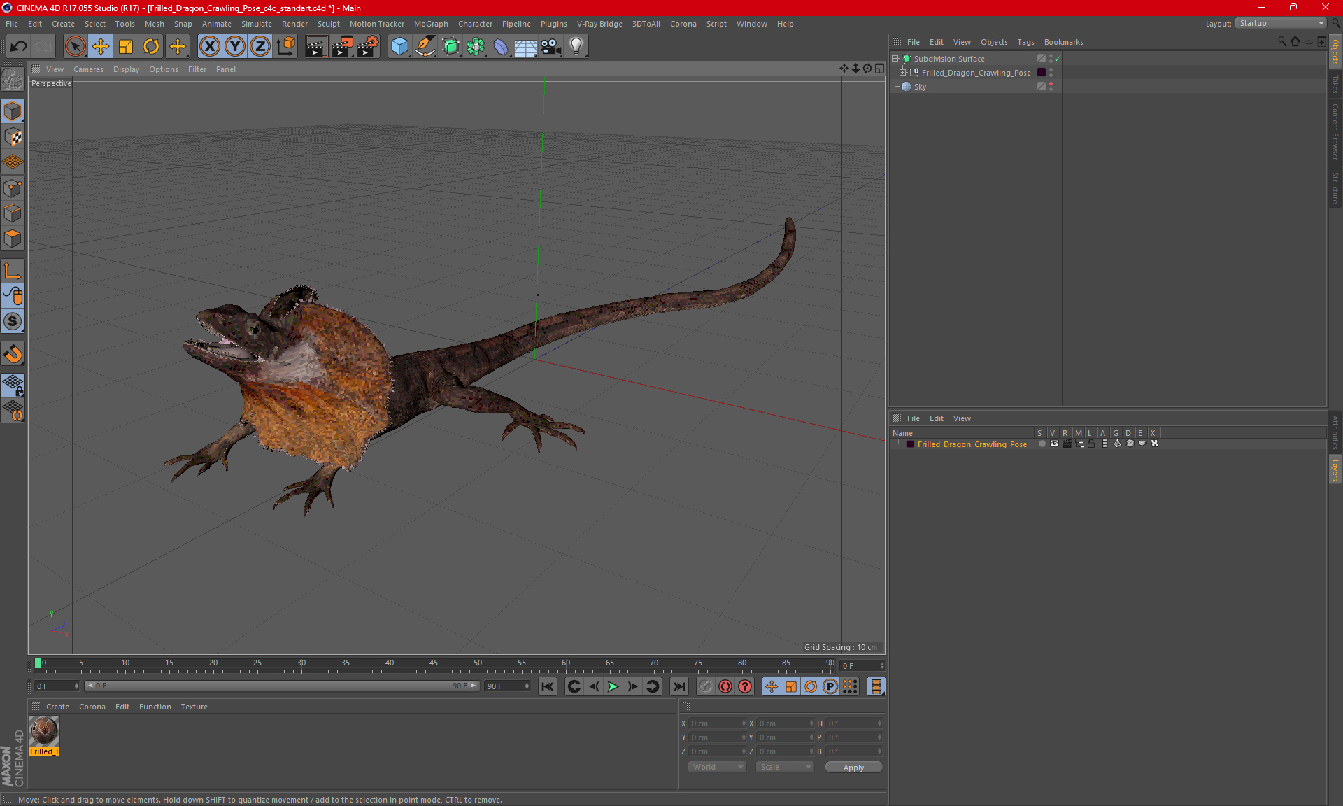 3D Frilled Dragon Crawling Pose model