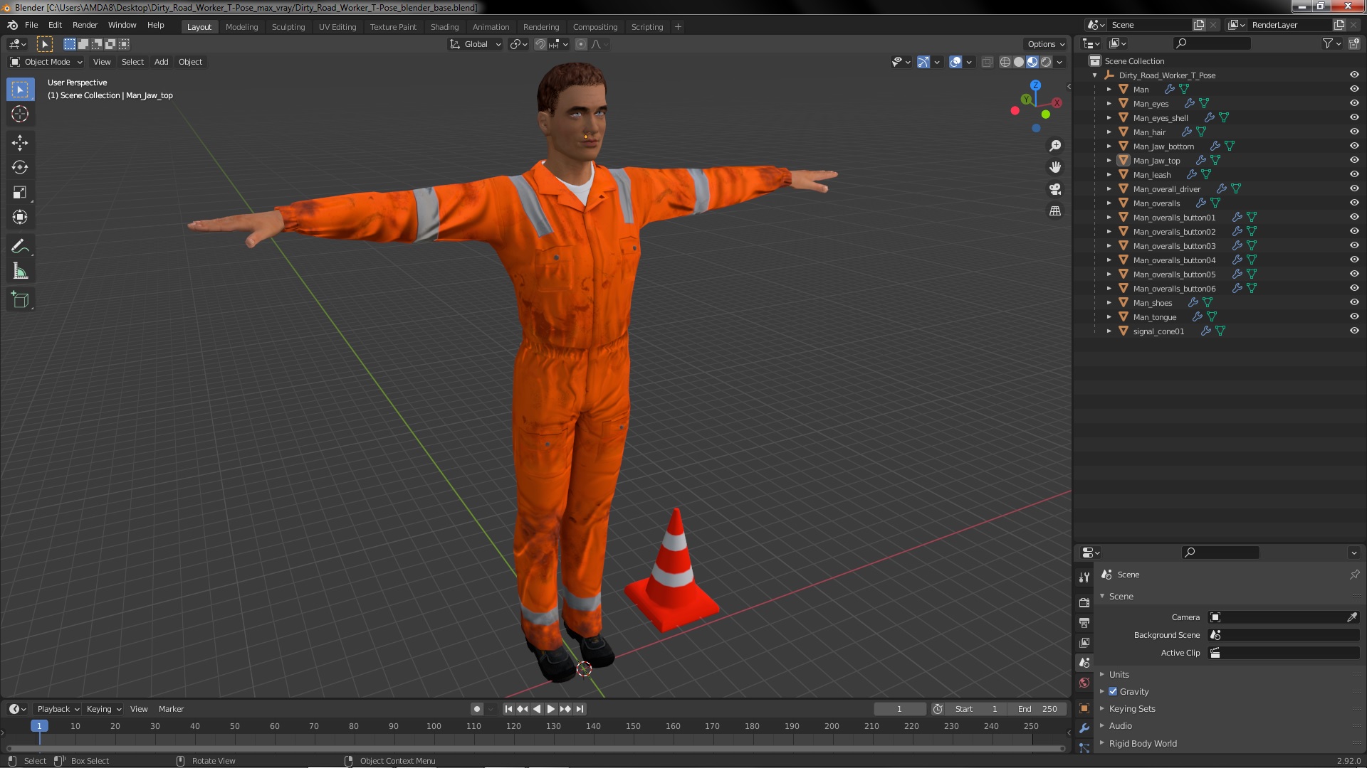 Dirty Road Worker T-Pose 3D model