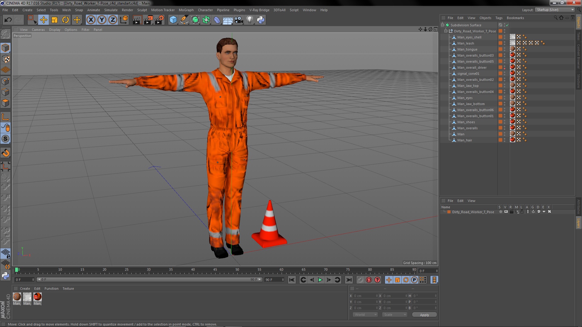 Dirty Road Worker T-Pose 3D model