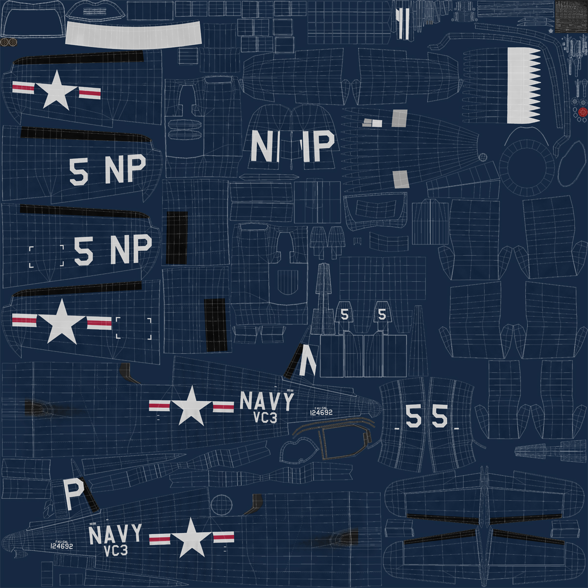 3D Navy Fighter F4U 5NL Corsair US WWII