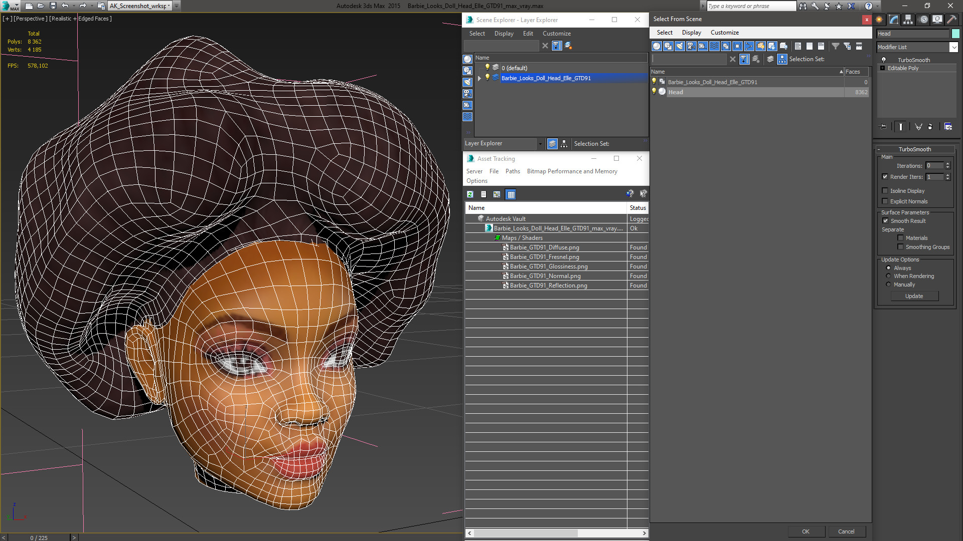 3D Barbie Looks Doll Head Elle GTD91 model