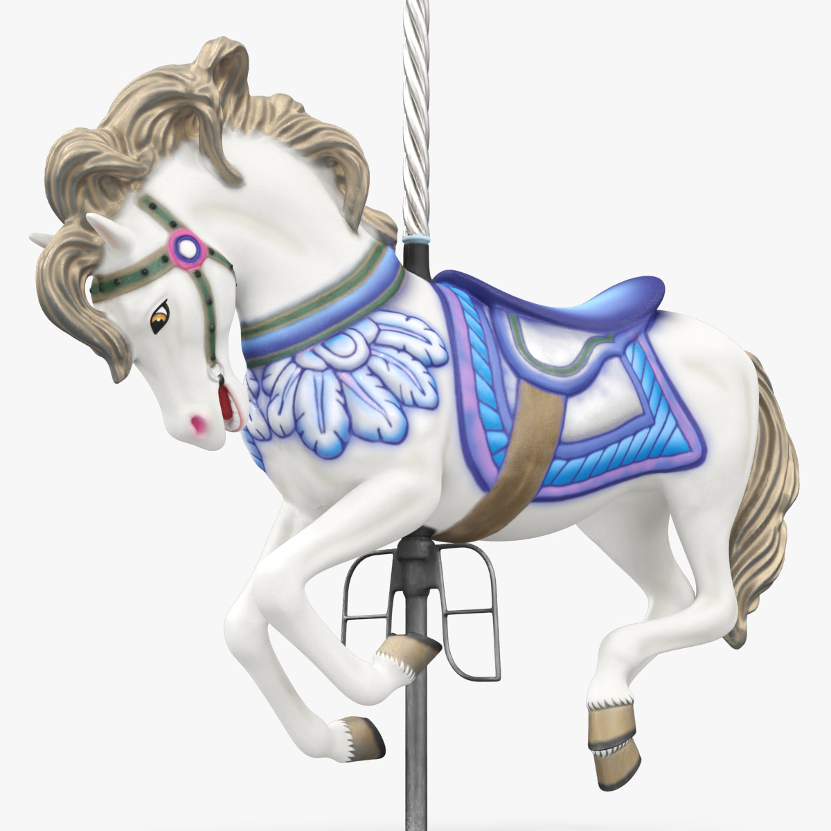 Carousel Galloping Blue Horse
