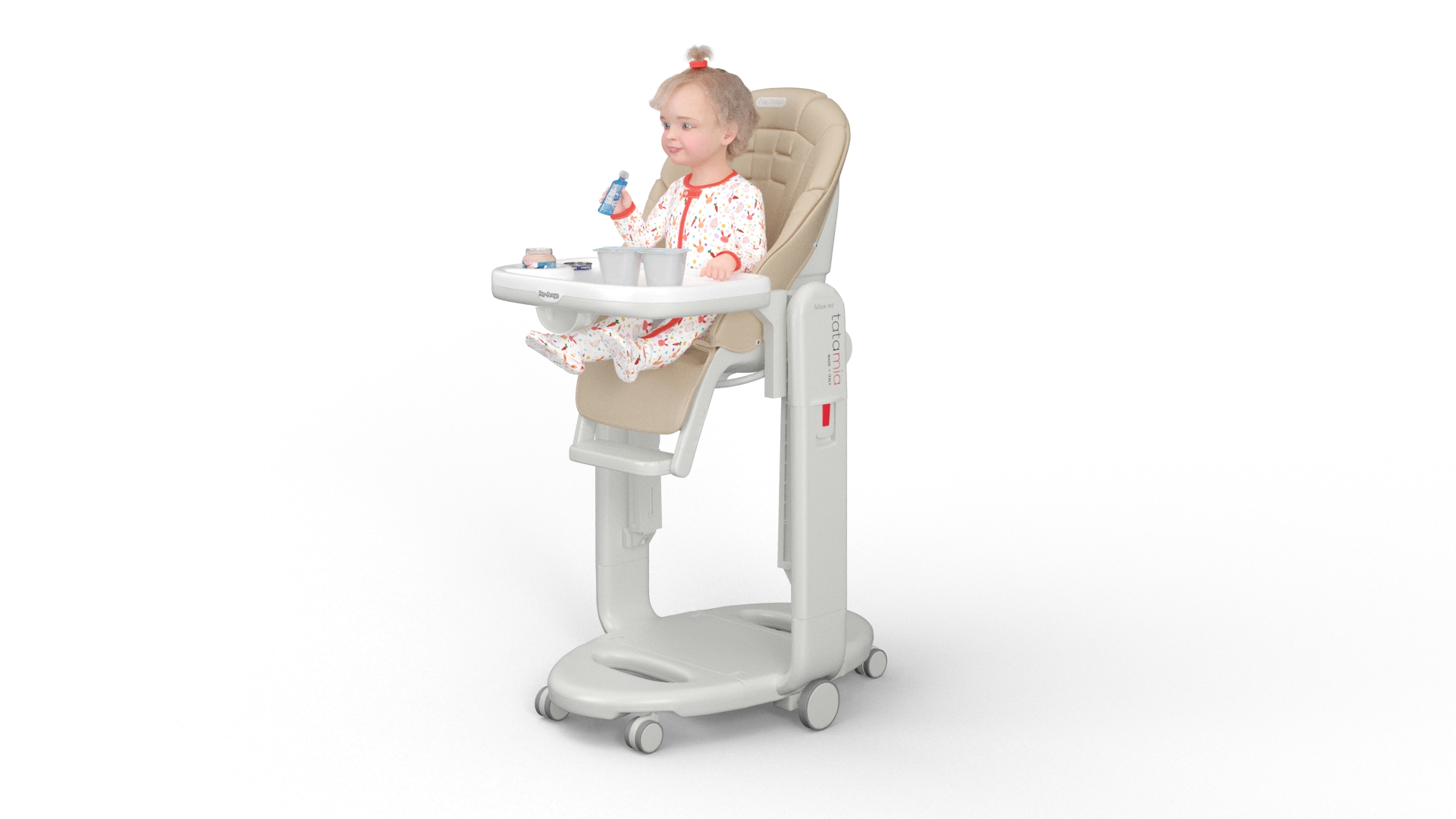 Baby Girl in High Chair Fur Rigged 3D model