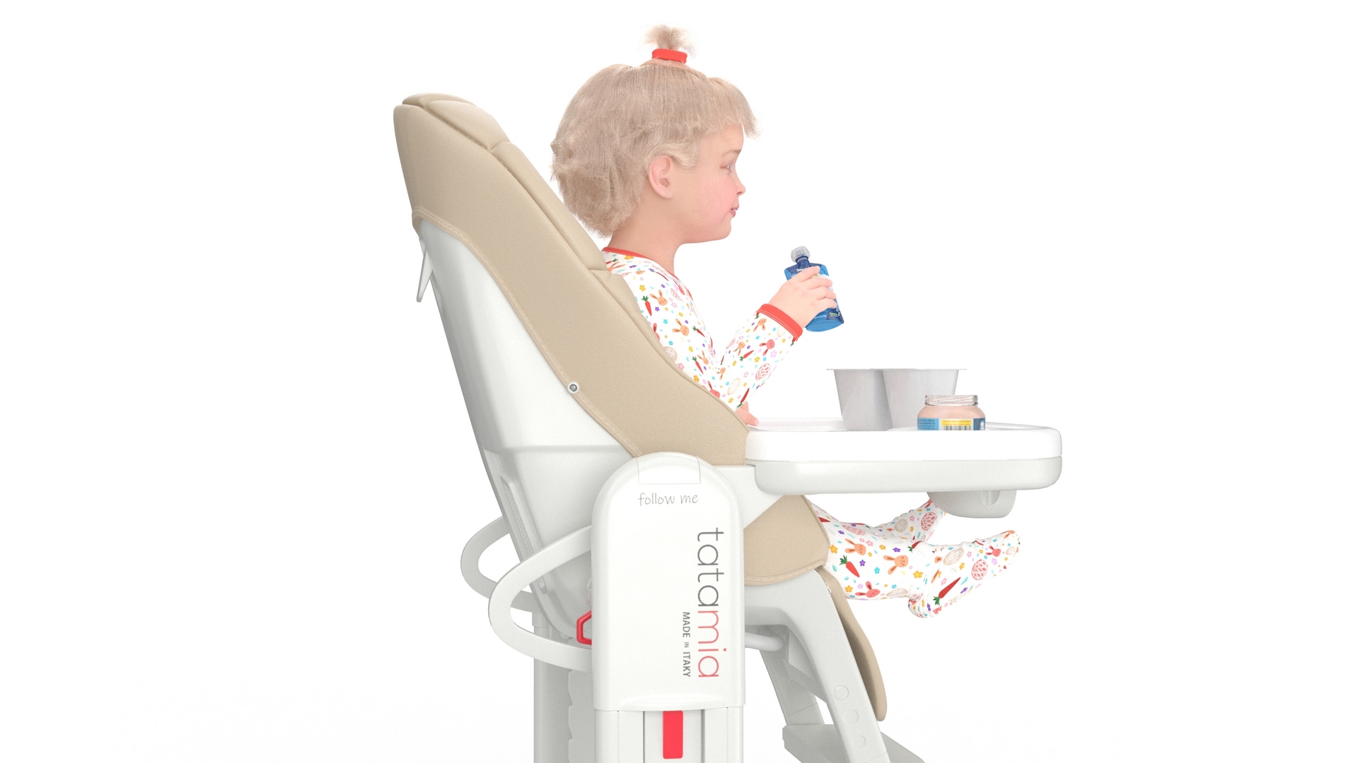 Baby Girl in High Chair Fur Rigged 3D model