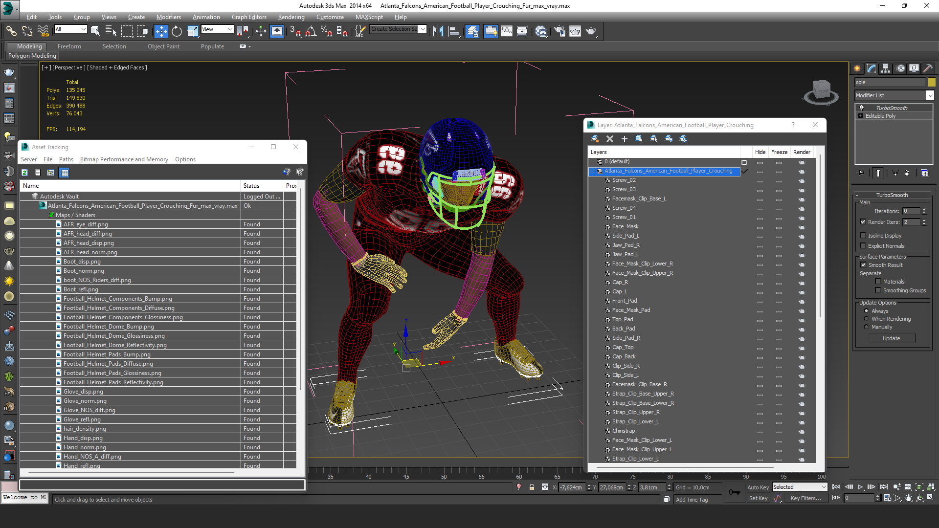 Atlanta Falcons American Football Player Crouching Fur 3D model