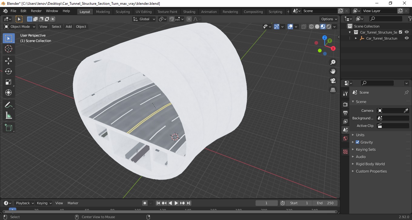 3D Car Tunnel Structure Section Turn model