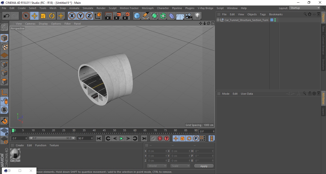 3D Car Tunnel Structure Section Turn model