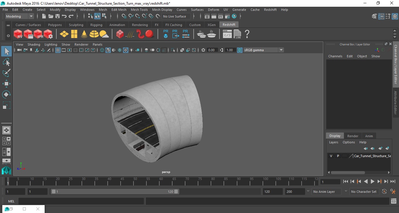3D Car Tunnel Structure Section Turn model