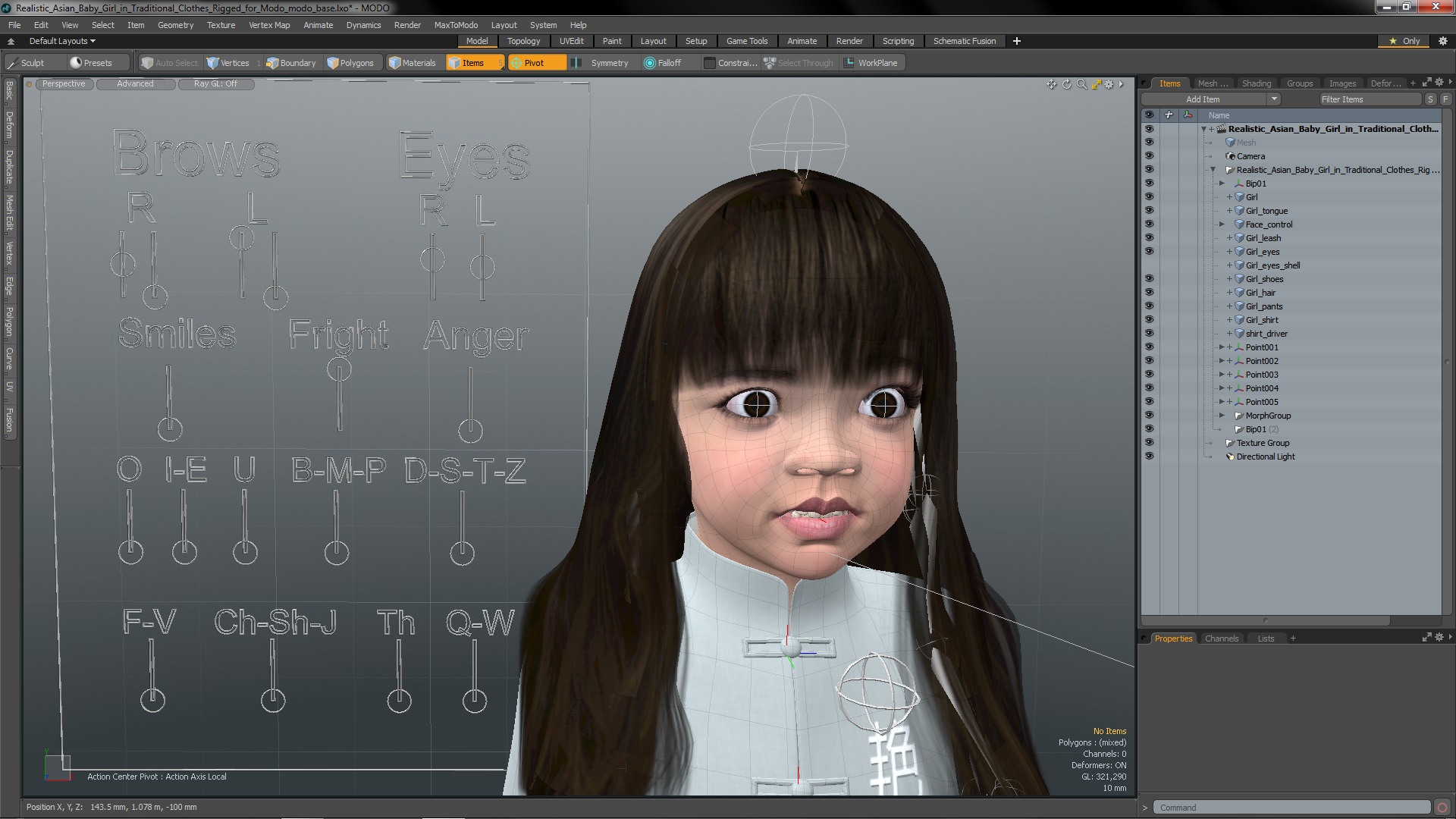 Realistic Asian Baby Girl in Traditional Clothes Rigged for Modo 3D model