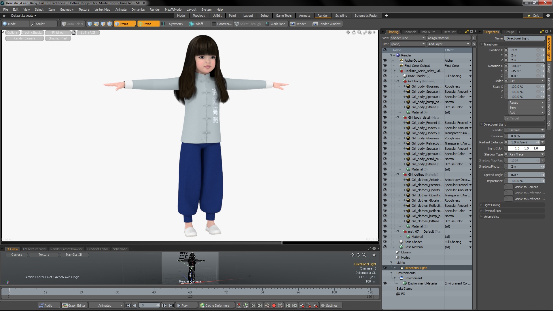 Realistic Asian Baby Girl in Traditional Clothes Rigged for Modo 3D model