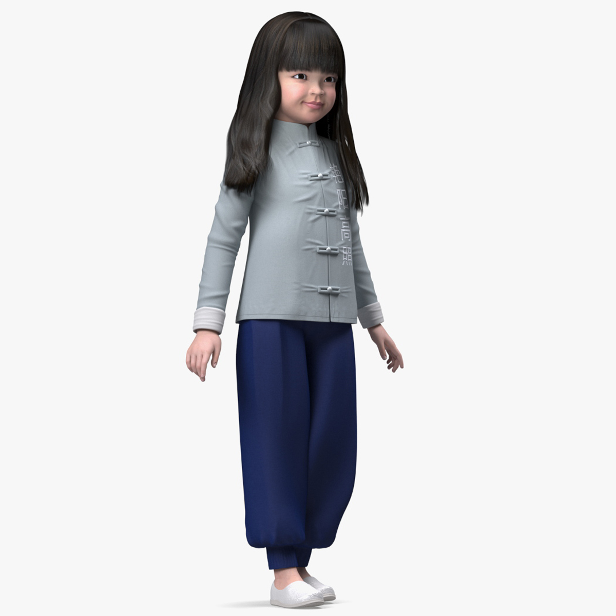 Realistic Asian Baby Girl in Traditional Clothes Rigged for Modo 3D model