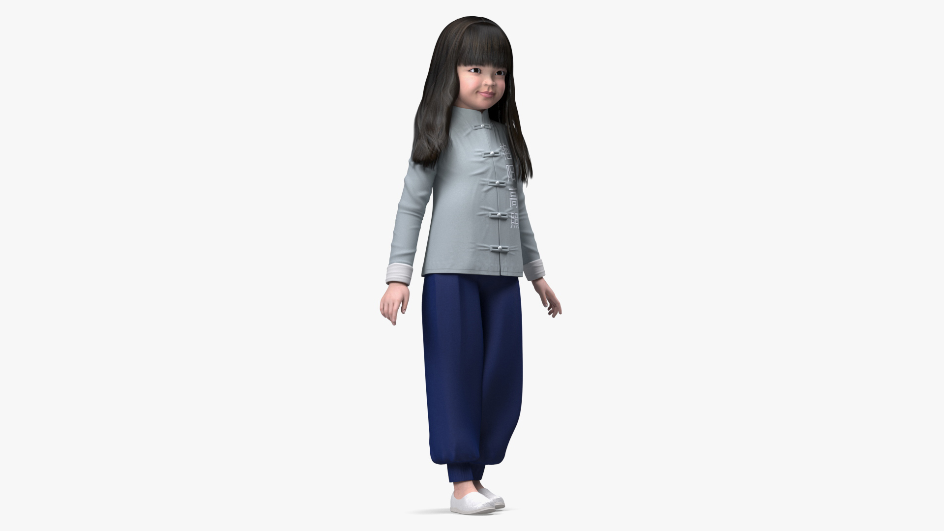 Realistic Asian Baby Girl in Traditional Clothes Rigged for Modo 3D model
