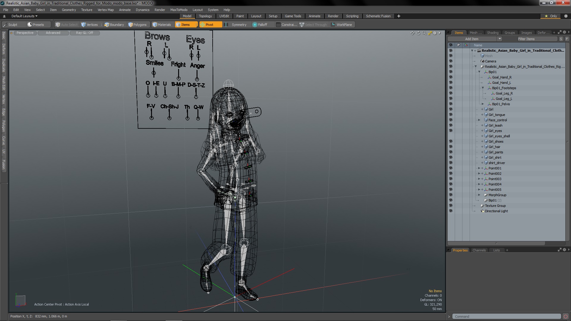Realistic Asian Baby Girl in Traditional Clothes Rigged for Modo 3D model