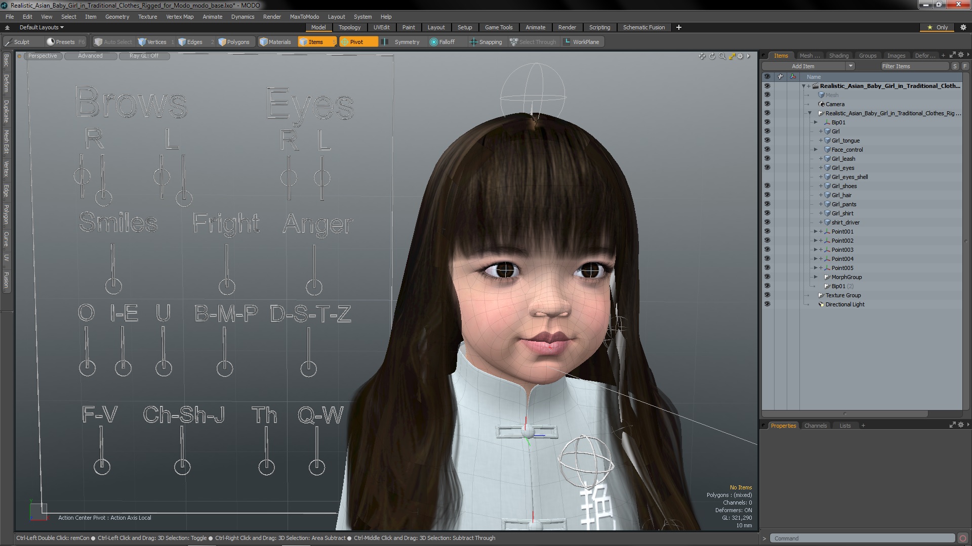 Realistic Asian Baby Girl in Traditional Clothes Rigged for Modo 3D model