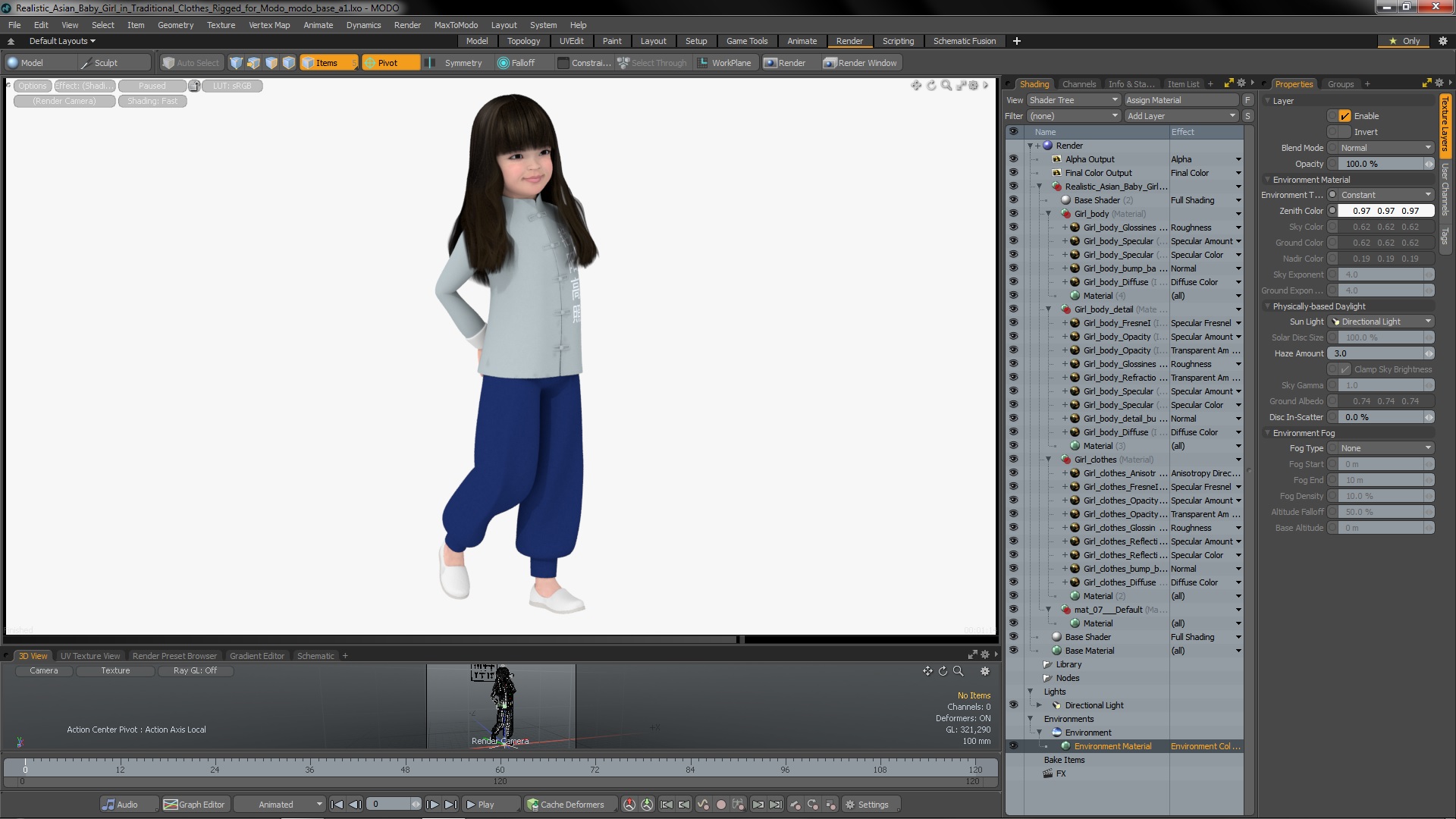 Realistic Asian Baby Girl in Traditional Clothes Rigged for Modo 3D model