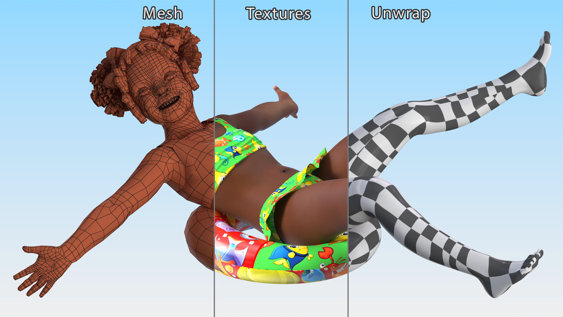 Swimming Inflatable Circle Black Girl Child Swimsuit 3D