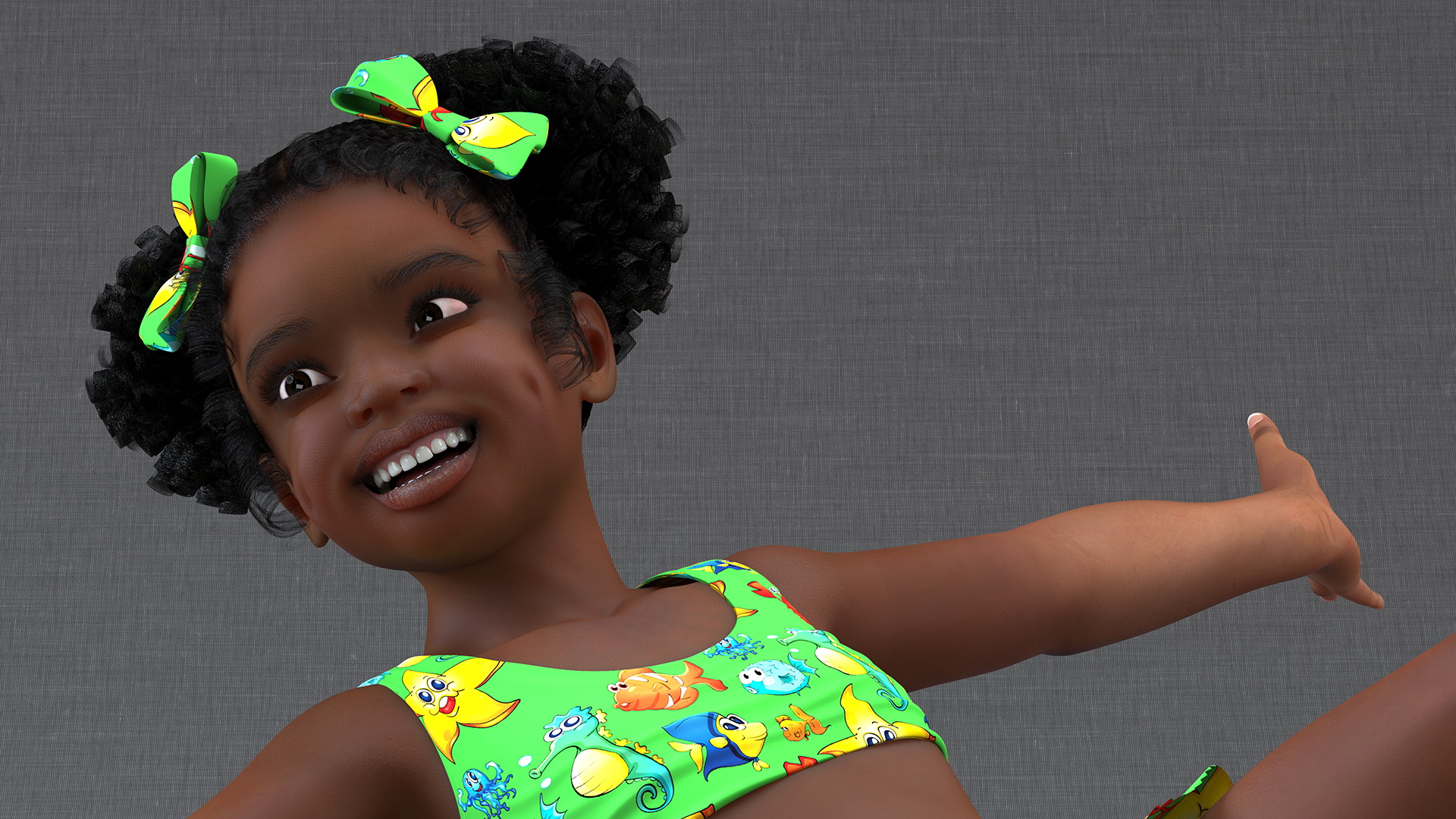 Swimming Inflatable Circle Black Girl Child Swimsuit 3D