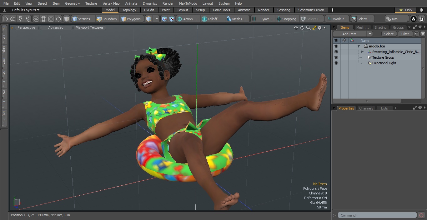 Swimming Inflatable Circle Black Girl Child Swimsuit 3D