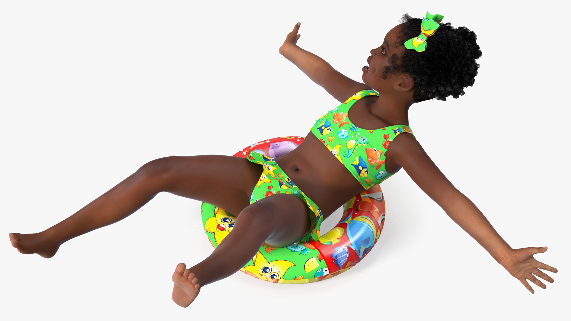 Swimming Inflatable Circle Black Girl Child Swimsuit 3D