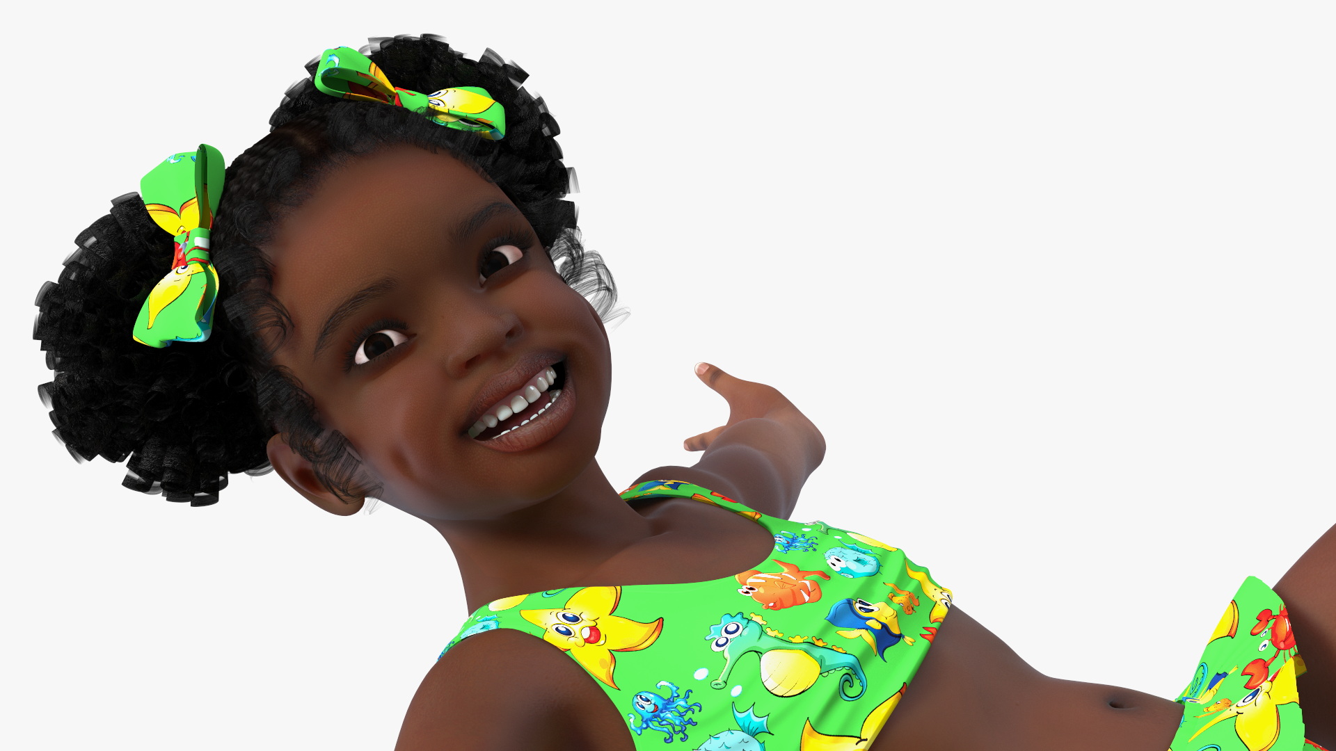 Swimming Inflatable Circle Black Girl Child Swimsuit 3D