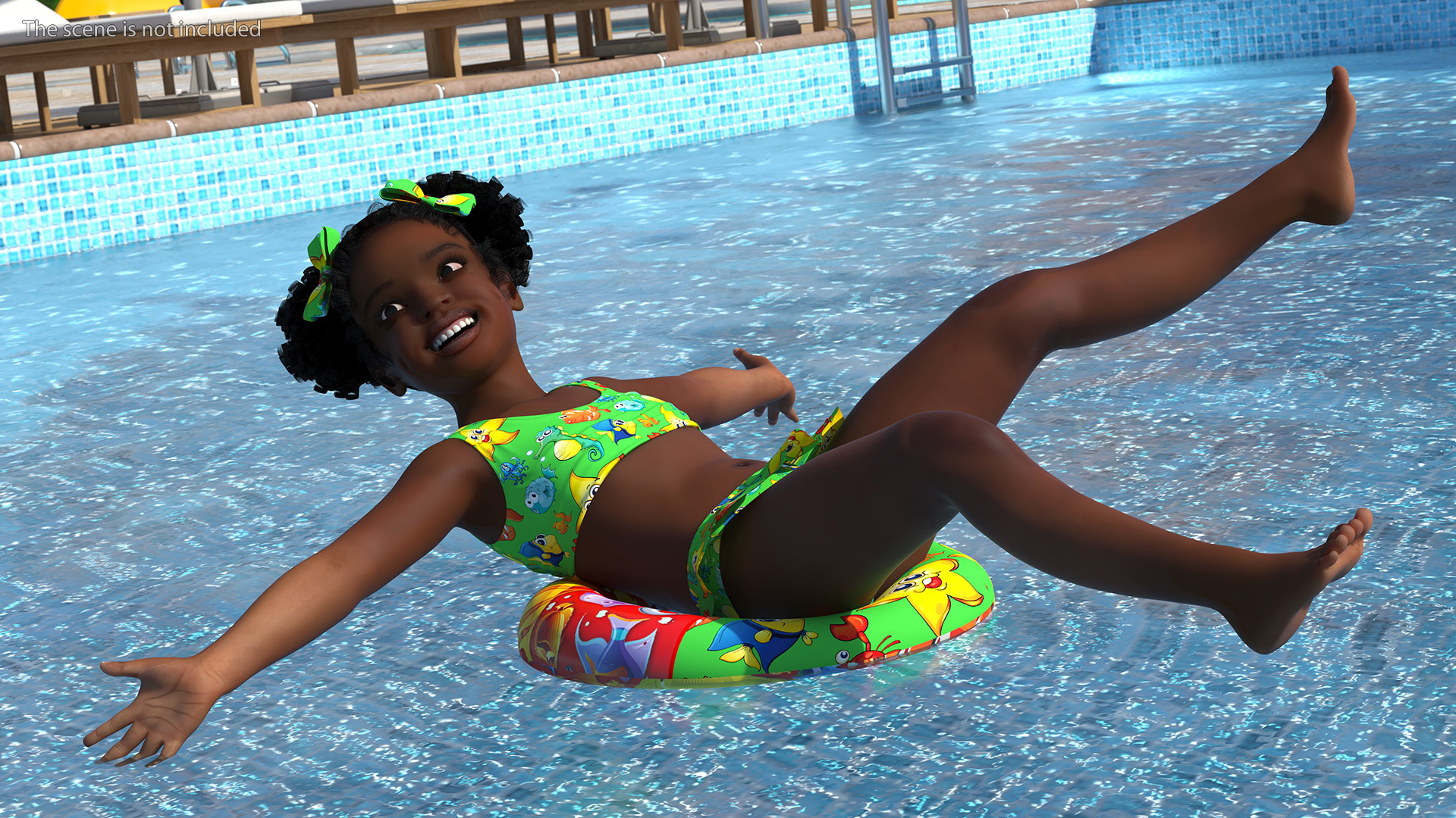 Swimming Inflatable Circle Black Girl Child Swimsuit 3D