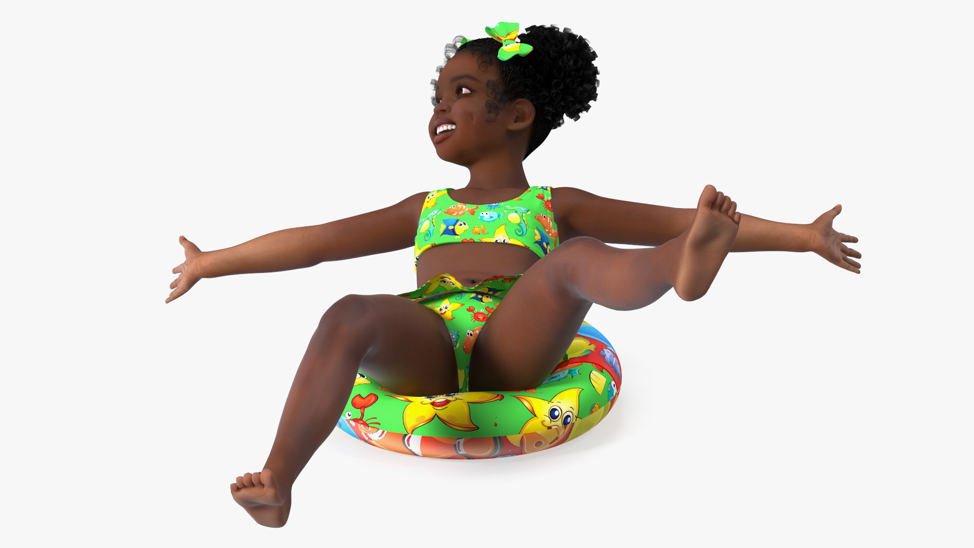 Swimming Inflatable Circle Black Girl Child Swimsuit 3D