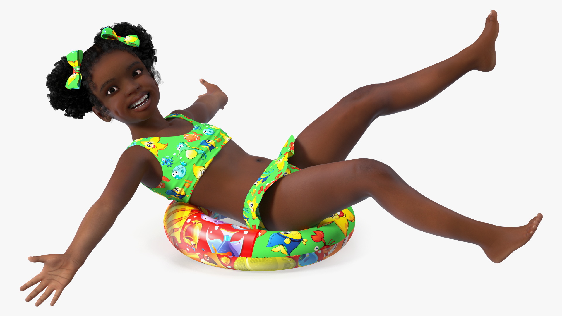 Swimming Inflatable Circle Black Girl Child Swimsuit 3D