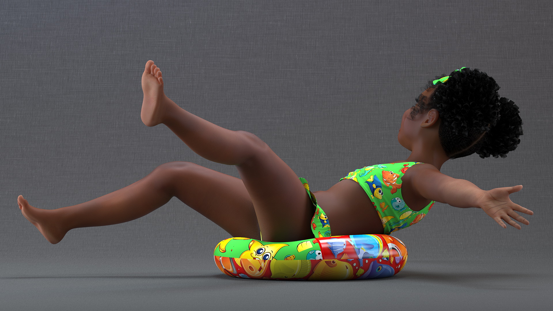 Swimming Inflatable Circle Black Girl Child Swimsuit 3D