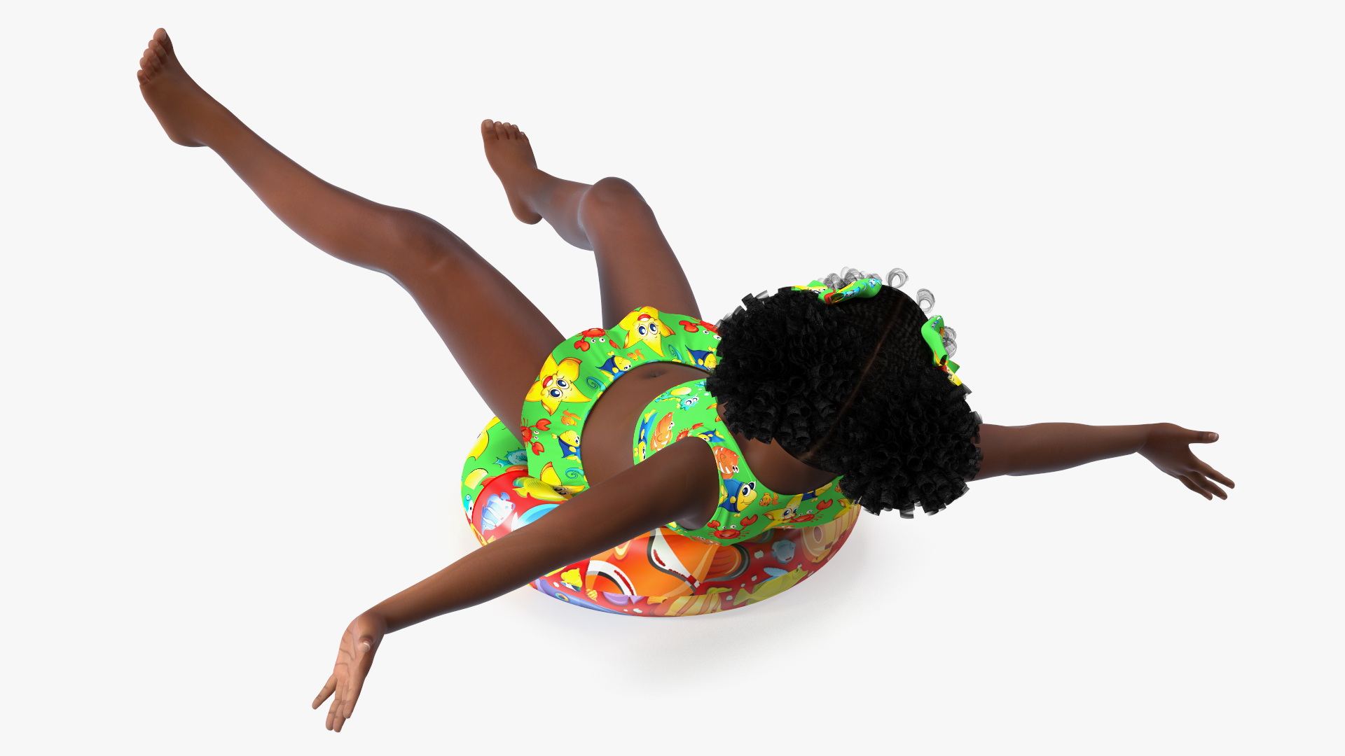 Swimming Inflatable Circle Black Girl Child Swimsuit 3D