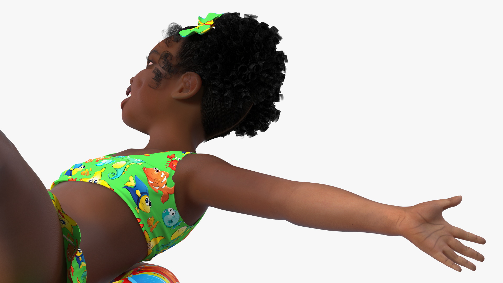 Swimming Inflatable Circle Black Girl Child Swimsuit 3D